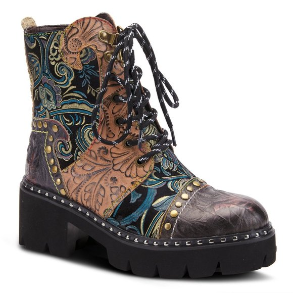 L'ARTISTE SEVERE WOMEN'S MULTI COLOR LEATHER BOOTS CHARCOAL MULTI